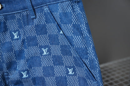 250604 New high-quality Mosaic checkered denim shorts