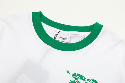 250604 New high-quality spliced collar warhorse T-shirt