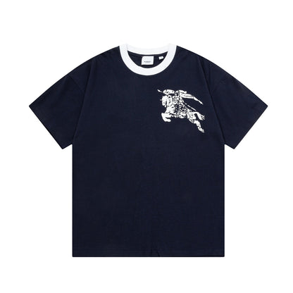 250604 New high-quality spliced collar warhorse T-shirt