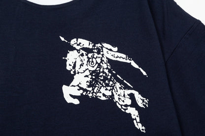 250604 New high-quality spliced collar warhorse T-shirt