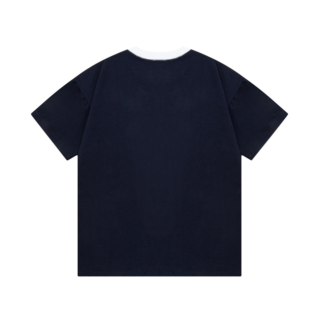 250604 New high-quality spliced collar warhorse T-shirt