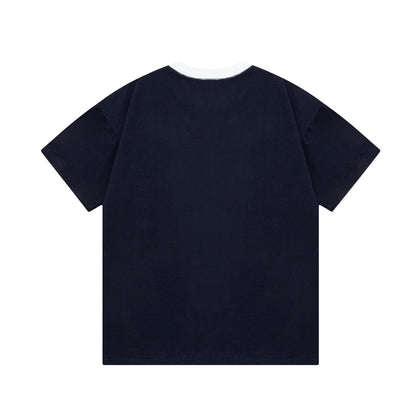 250604 New high-quality spliced collar warhorse T-shirt
