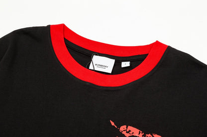 250604 New high-quality spliced collar warhorse T-shirt