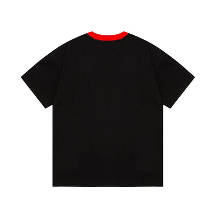 250604 New high-quality spliced collar warhorse T-shirt
