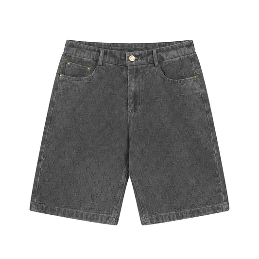 250604 New dark-patterned full-print jacquard denim shorts
