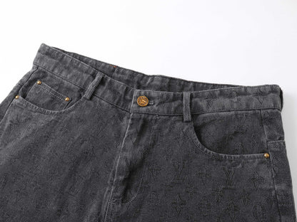 250604 New dark-patterned full-print jacquard denim shorts