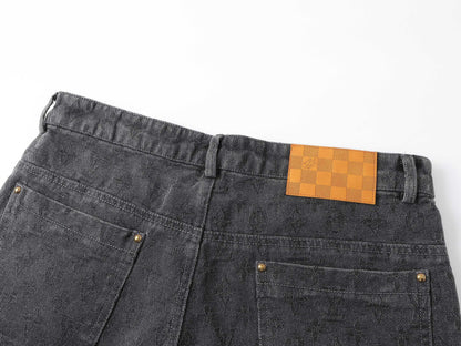 250604 New dark-patterned full-print jacquard denim shorts