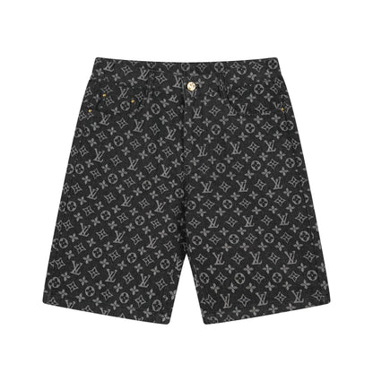 250604 New dark-patterned full-print jacquard denim shorts