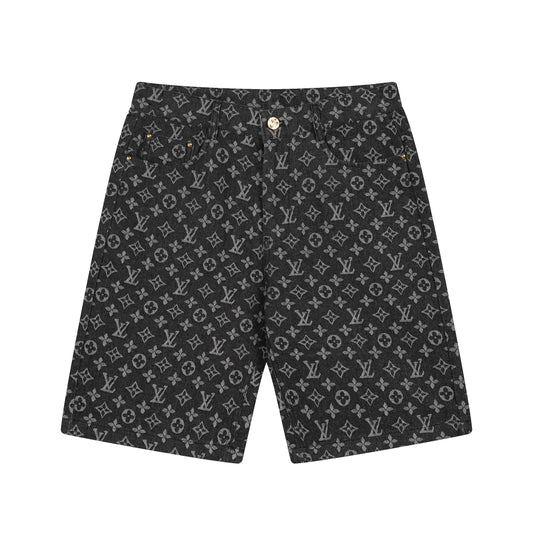 250604 New dark-patterned full-print jacquard denim shorts