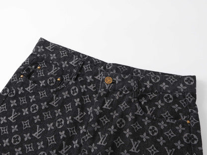250604 New dark-patterned full-print jacquard denim shorts