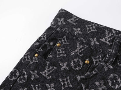 250604 New dark-patterned full-print jacquard denim shorts