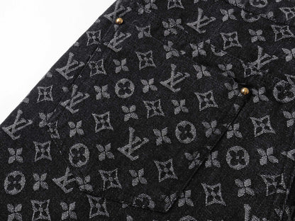 250604 New dark-patterned full-print jacquard denim shorts