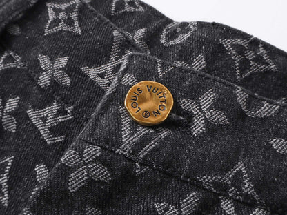 250604 New dark-patterned full-print jacquard denim shorts