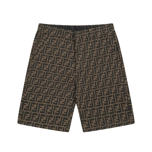 250604 New dark-patterned full-print jacquard linen shorts
