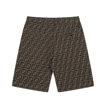 250604 New dark-patterned full-print jacquard linen shorts