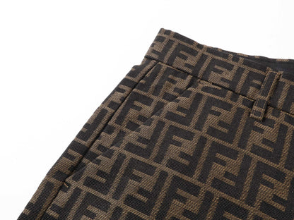 250604 New dark-patterned full-print jacquard linen shorts