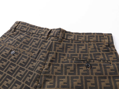 250604 New dark-patterned full-print jacquard linen shorts
