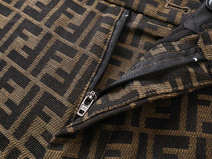 250604 New dark-patterned full-print jacquard linen shorts