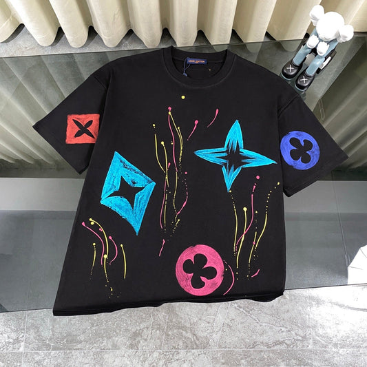 250604 New dopamine color graffiti print T-shirt