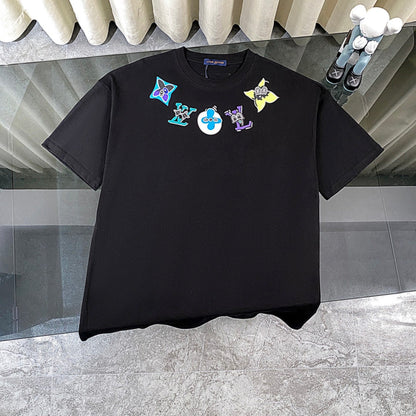 250614 New high-quality cartoon logo necklace printed T-shirt