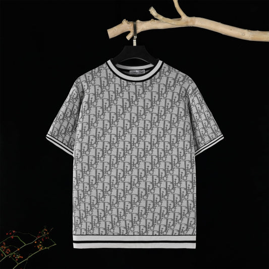 250617 New high-quality jacquard round-neck casual sweater T-shirt