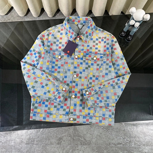 250617 New high-quality dopamine-colored pixel checkered jacket