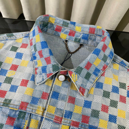 250617 New high-quality dopamine-colored pixel checkered jacket