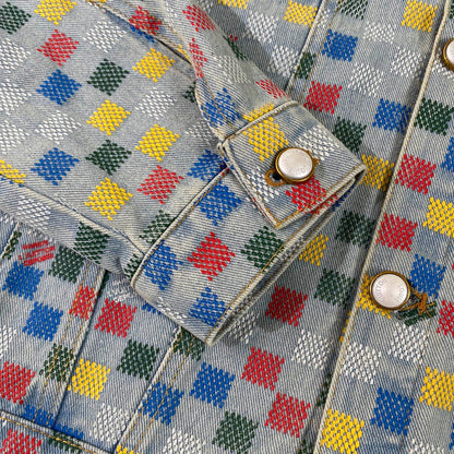 250617 New high-quality dopamine-colored pixel checkered jacket
