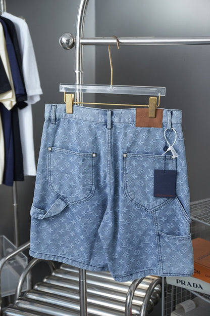 250617 New high-quality, heavily crafted washed jacquard denim shorts