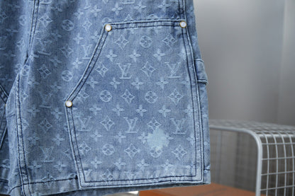 250617 New high-quality, heavily crafted washed jacquard denim shorts