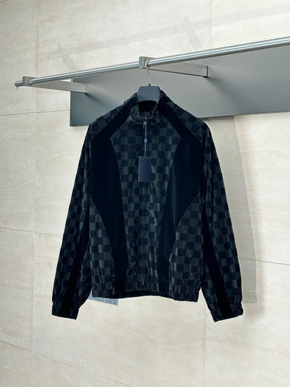 250617 New checkerboard letter velvet jacquard coat