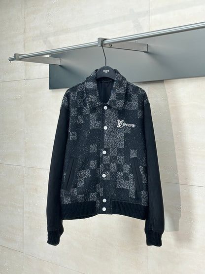 250624 New high-quality checkerboard camouflage jacquard baseball jacket
