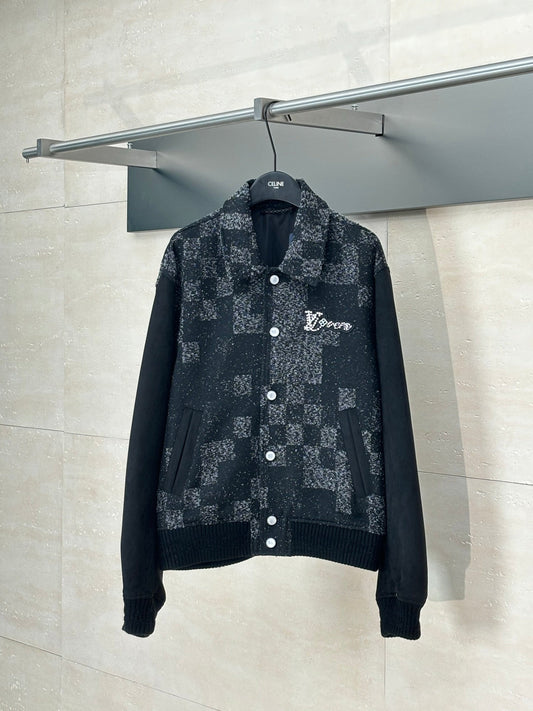 250624 New high-quality checkerboard camouflage jacquard baseball jacket