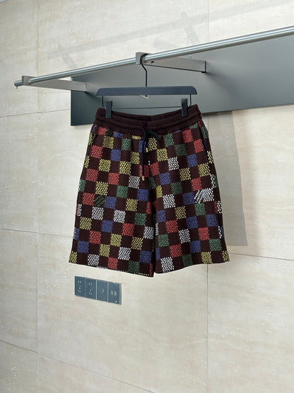 250624 New color checkerboard embossed jacquard knitted shorts