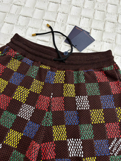250624 New color checkerboard embossed jacquard knitted shorts