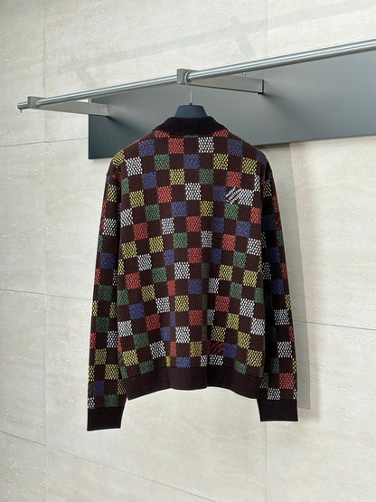 250624 A new high-quality colored checkered embossed jacquard knitted suit jacket
