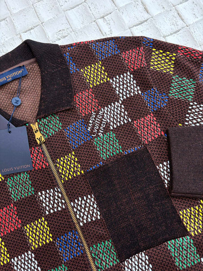250624 A new high-quality colored checkered embossed jacquard knitted suit jacket