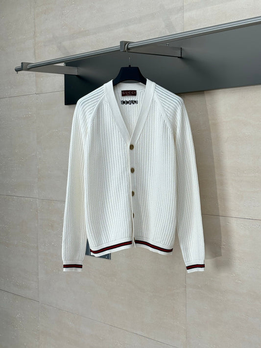 250624 New high-quality woven ribbon hollowed-out knitted cardigan