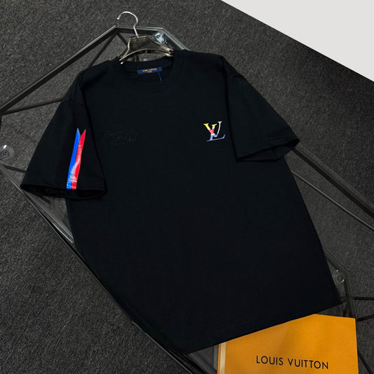 250624 New high-quality, simple cuff patchwork T-shirt