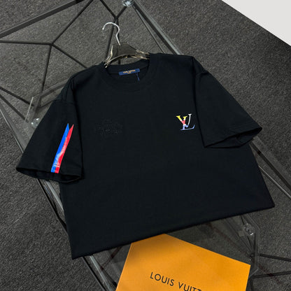 250624 New high-quality, simple cuff patchwork T-shirt