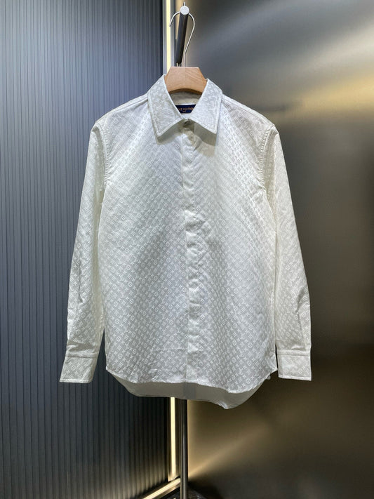250722 New high-quality full-printed jacquard pointed-neck fitted casual long-sleeved