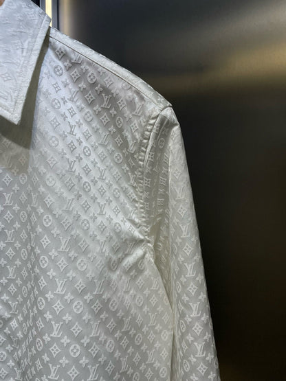 250722 New high-quality full-printed jacquard pointed-neck fitted casual long-sleeved