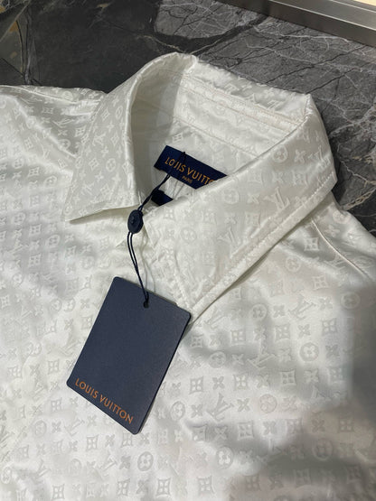 250722 New high-quality full-printed jacquard pointed-neck fitted casual long-sleeved