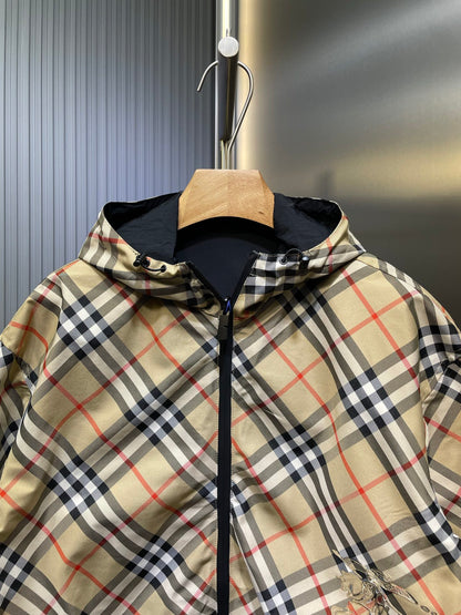 250722 A new top-of-the-line double-sided checkered long-sleeved hooded jacket