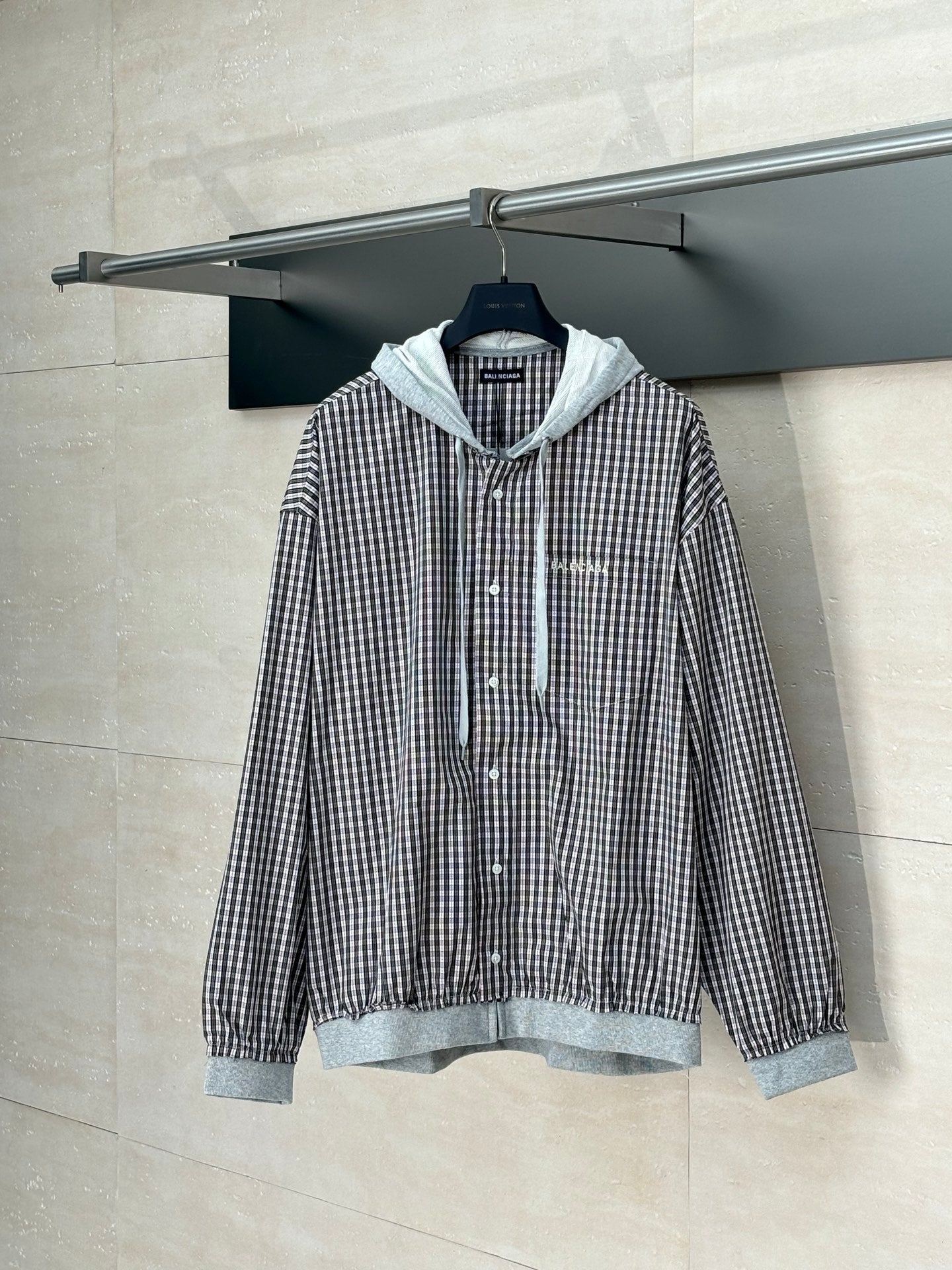 250722 New top-quality patchwork checkered hooded jacket