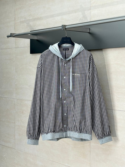 250722 New top-quality patchwork checkered hooded jacket