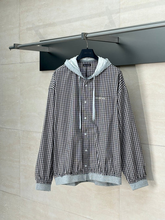 250722 New top-quality patchwork checkered hooded jacket