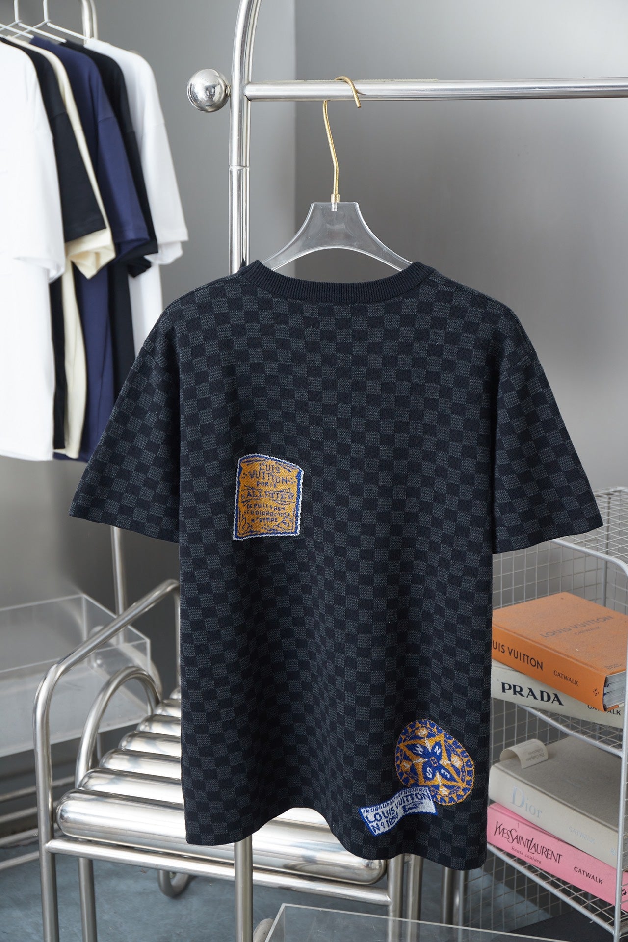 250722 New high-quality checkerboard soft knitted T-shirt