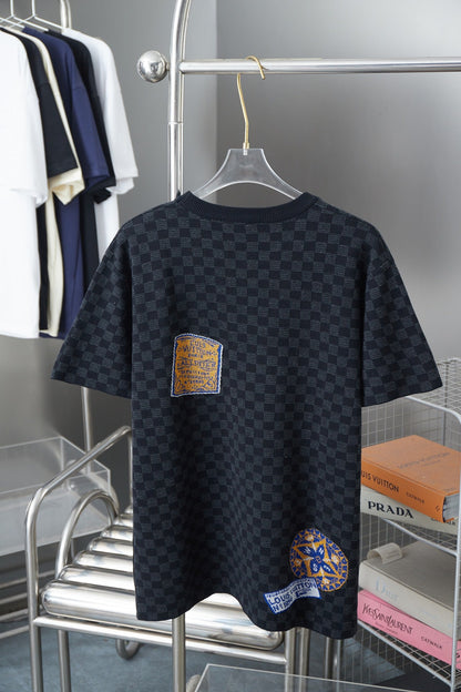 250722 New high-quality checkerboard soft knitted T-shirt