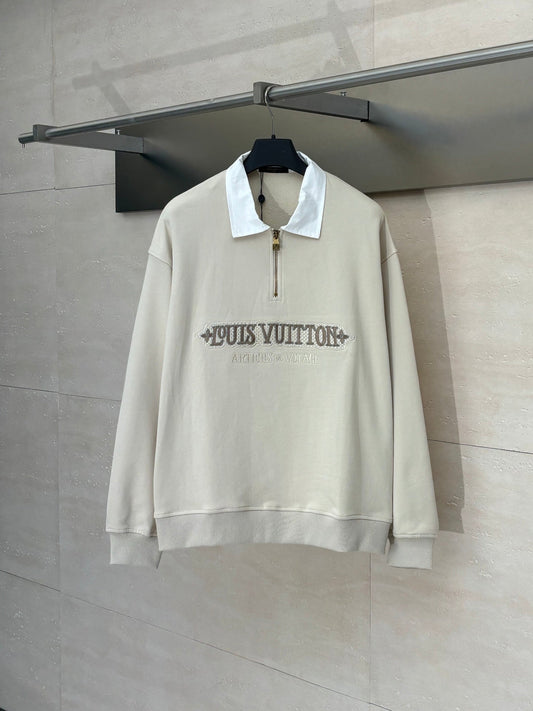 250722 New high-quality letter-embroidered semi-zipper round-neck pullover hoodie
